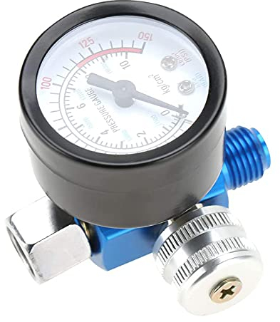 Akozon Air Pressure Regulator, 1/4in 0-150PSI Spray Paint Gun Air Pressure Regulator Pressure Gauge Pneumatic Tool Accessory