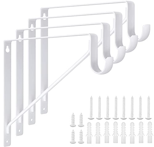 Robuste Schrankstangenhalterungen, 27,9 x 27,9 x 2,5 cm, weiß, Schrankstangenhalter aus Stahl, zum Aufhängen von Kleidung, Wandregal und Stangenstützhalterungen mit Schrauben, 4 Stück