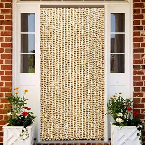 Tidyard Türvorhänge Fadenvorhang Chenille, Türvorhang Flauschvorhang, Fadenvorhang Insektenschutz, Beige und Braun 56 x 185 cm