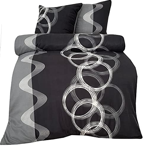 Leonado Vicenti - Winter Thermo Bettwäsche grau Fleece gestreift modern Schlafzimmer Garnitur Set Bezug Decke mit Reissverschluss, 155x220 cm, 4teilig