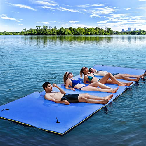 GYMAX 270 x 180 cm Schwimmende Wassermatte für 3-5 Personen, Wasser Hängematte aus XPE-Schaum, aufrollbare Schwimmmatte mit Kopfkissen Design, bis 300 kg belastbar, für Schwimmbecken, Strand, See