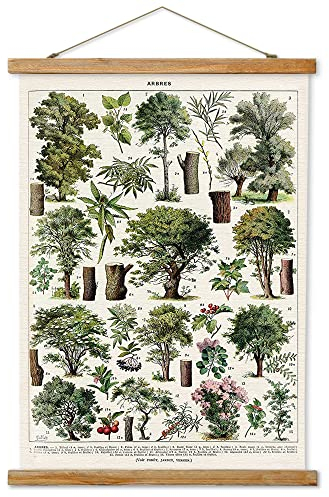 Vintage Weihnachtsbaum Poster Aufhänger Rahmen Retro Stil Wandkunst Drucke Gedruckt auf Leinen mit natürlichen Holzrahmen Wandbehang Dekor