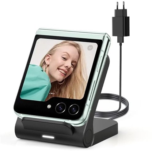 Geyo Wireless Charger for Samsung Galaxy Z Flip, 15W Fast Wireless Charging Stand, Compatible with Z Flip 7/6/5/4, for Motorola Razr/Razr+/Razr Ultra 2025, Non-Fold (QC3.0 Adapter Included) Black