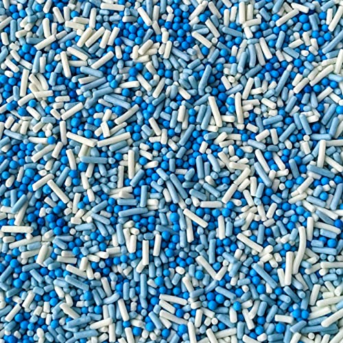 Blue Mixed Sprinkles - 35g of Edible Blue & White Cake Sprinkles Toppers Decorations, 100s 1000s Mini Balls Nonpareils Strands Boy Mix