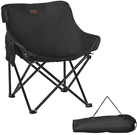 Outsunny Chaise de Camping Pliable avec Sac de Transport et Pochette latérale Compact Ultra légère adaptée au Camping, à la Plage, au Barbecue, à la pêche - Noir
