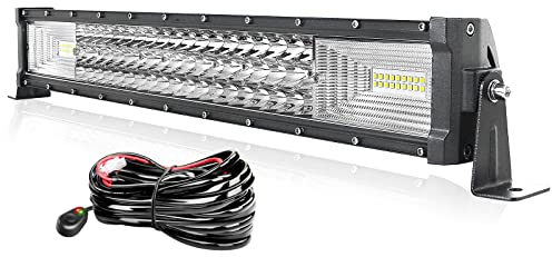 AUXTINGS 56 cm 270W Gerade LED Lichtleiste Spot Zusatzscheinwerfer Flutlicht Spot LED Arbeitsleuchte mit 12V Kabelbaum Kit für JP Pickup Offroad Truck 4X4 ATV Bootsanhänger,wasserdicht