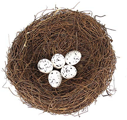 zalati Künstliches Vogelnest, 1 x simuliertes Vogelnest mit 5 künstlichen Eiern, handgefertigt, für Ostern, Garten, Hof, Zuhause, Party-Dekoration