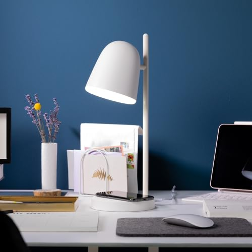 Lightbox dimmbare LED Tischlampe mit Induktionsladeschale - Basic Tischleuchte mit Touchdimmer & CCT & Wireless charging - 510 lm, 5 W, 3000-5000 K - aus Kunststoff - in Weiß