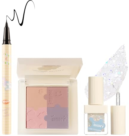 U-Shinein Eye Makeup Set, Liquid Eyeliner, 4 Color Eyeshadow Palette, Sparkle Shimmer Glitter Eyeshadow, Black Liner for Eye, 3 Pcs, Christmas Makeup Gift