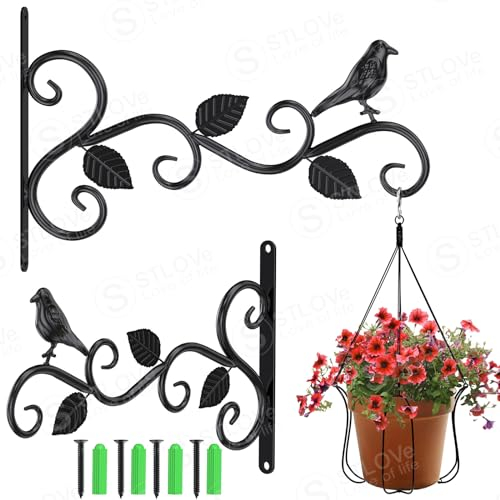 2 Pcs Crochets Muraux Mangeoire à Oiseaux Cintre, Support Murale Plantes Suspendues, STLOVe®Supports de Panier Suspendu,30cm Fleur Rétro Crochet Jardin, Jardinière/Lanterne Métal Suspension Accessoire