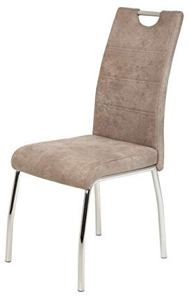 Hela Tische, 1ner Pack Esszimmerstuhl Susi, Bezug Vintage Beige, Chromgestell, Lehne mit Griff, 120kg belastbar
