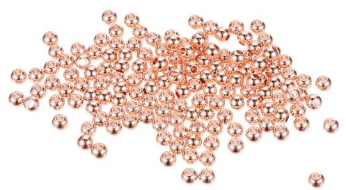 sourcing map 14K Rondelle Beads OD 4 mm ID 1.2 mm Rose Gold Plated Gold Brass Round Metal Beads Smooth Beads for DIY Jewelry Craft Making 200 Pcs