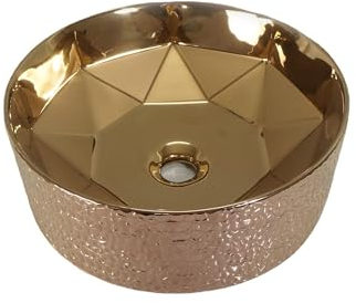 LAPADULA Waschtisch Waschbecken Badezimmer-Waschbecken, Hotel-Badezimmer, Keramik-Waschbecken, rundes goldenes Waschbecken, Waschbecken, Waschschüssel Waschbecken im Badezimmer