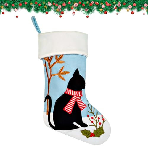 MIGIFTDY Socken Dekoration Nikolausstrumpf Katzen und Hundeabdrücke Nikolausstiefel Weihnachtsstrumpf Weihnachtsdeko Weihnachten Geschenktasche Beutel Weihnachtsbaum Deko Weihnachtsstrümpf (B)