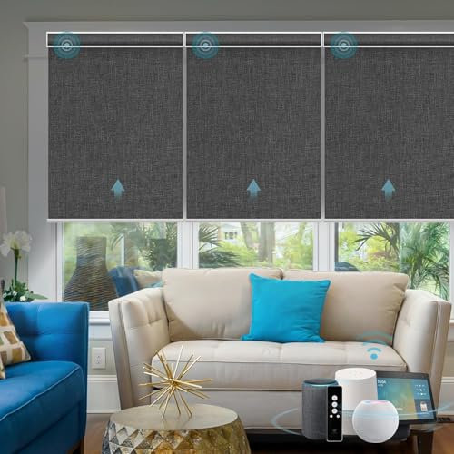 SmartWings Elektrisches Rollo mit Fernbedingung, Smart Rollo Innen 100% Verdunkelung, Kompatibel mit Alexa, Google Home, Homekit, Benutzerdefinierte Größe,Bouvardia Dunkelgrau