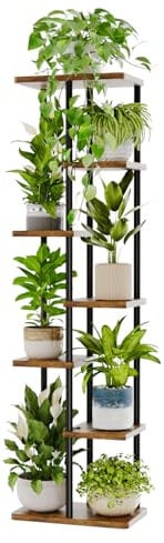 Bamworld Support pour plantes d'intérieur à 7 niveaux, étagère d'angle haute pour plantes d'intérieur, présentoir à étages en métal pour salon, balcon, jardin, terrasse, marron