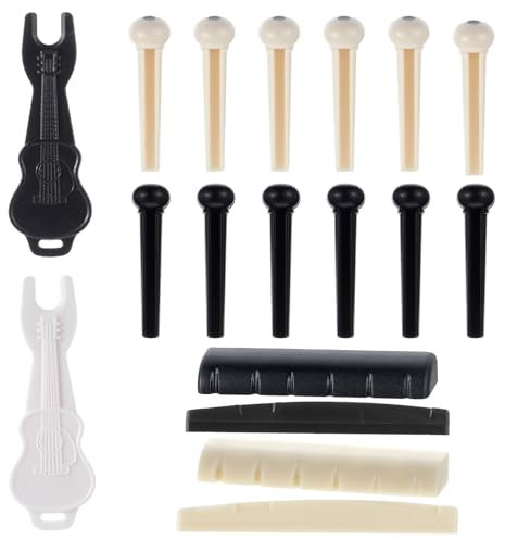 Gitarre Bridge Pins Stifte 12 Stück Weiß Schwarz Gitarre Pins Akustikgitarren Stegstecker, Akustikgitarren Stegsattel, Akustikgitarren Sattel mit Stegstecker Entferner & Gitarren Stegsattel Sattel