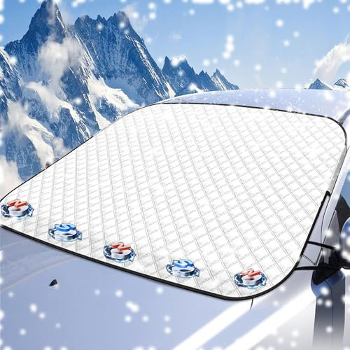 Yiichiy Protection Pare Brise Hiver, 4 Couches de Voiture Protege Pare Brise Givre, Couverture Pare Brise Voiture avec 5 Aimants, pour Voiture Anti Givre Neige Glace UV, Repliable 150 * 120cm