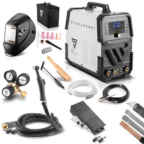 STAHLWERK Schweißgerät Vollausstattung AC/DC WIG 200 Puls Pro Digital - Inverter mit 200 A, IGBT, MMA/ARC, Puls- & Spot-Funktion, Jobspeicher, digital einstellbar, für Alu, Dünnblech, DC & AC WIG