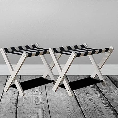 Windmilne Lot de 2 Porte-Bagages - Support de Valise pour Chambre d'amis Pliable, Support de Bagage à 2 Niveaux en Bois, Support de Valise avec étagère (D)
