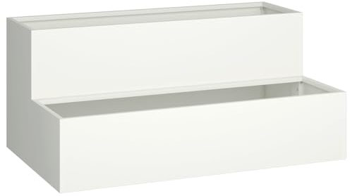 vidaXL Cache-Pot de Jardin Blanc 100 x 60 x 45 cm Acier, Jardins et terrasses, jardinières rectangulaires Modernes, Pot Durable avec Drainage, décoratif et Pratique