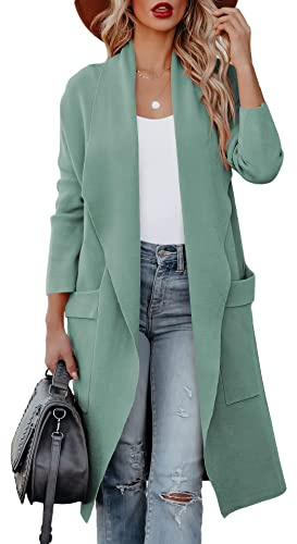 kinstell Lässige Damen-Strickjacke, langärmelig, vorne offen, drapiert, Lange Strickjacke, Jacken, Pullover, Mantel, Blazer mit Taschen