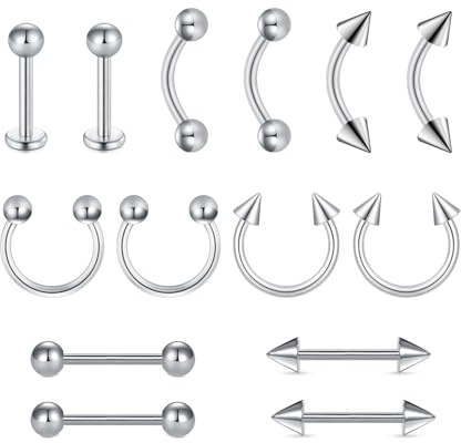 MODRSA Barbell-Piercing Curved-Barbellr Zungenpiercing Helix- Piercing: 14pcs 16G Chirurgenstahl Tragus Piercing Stecker