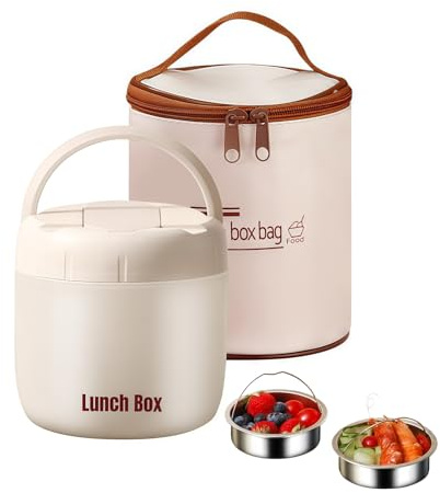 Insulated Food Flask, Large Capacity Food Flask, Sturdy & Durable Stainless Steel Double Walled Thermal Food Container, Leak-Proof Lunch Box with Insulated Bag & Spoon, Wide Range of Applications