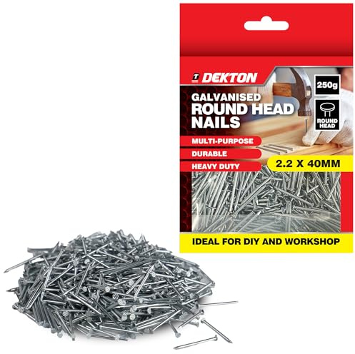 DEKTON 2.2 x 40mm Galvanised Round Head Nails – Durable, Heavy-Duty & Multipurpose for Woodworking, Construction, DIY & General Repairs