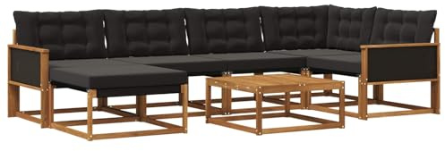 vidaXL Outdoor-Sofagarnitur mit Kissen 7 pcs Natürlich und Schwarz, Modernes Garten-Sofa-Set, langlebige Loungemöbel, stylische Terrassensitze, wetterfeste Schaumkissen, Akazienrahmen