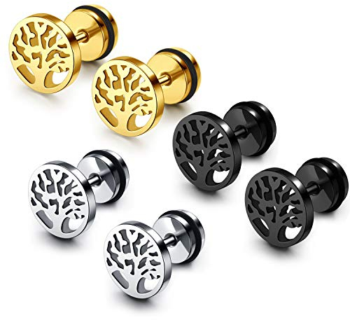 JSDDE 6 Stück Edelstahl Ohrstecker 1,2mm / 16ga Fake Plug Taper Ohrläppchen Schraube Helix Tragus Piercing Fake Tunnel Ohrringe Ohrschmuck Silber Gold Schwarz