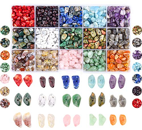 Colle 850 PCS Edelstein Perlen Crushed Irregular Chips Perlen Set Naturstein Heilung Kristall Lose DIY Perlen für Schmuckherstellung Halskette Armband Ring (15 Farbe)