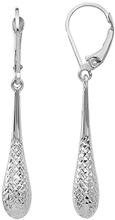 LeCalla 925 Sterling Silber Hebelrücken Ohrringe Schmuck Klein Diamantschliff Hebelrücken Tropfen Ohrring für Frauen - 32mm
