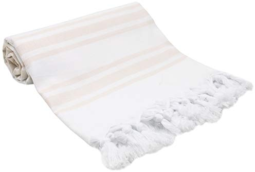 ZOLLNER Strandtuch - hautfreundliches und weiches Hamamtuch in 90x170 cm - waschbar bis 60°C - Baumwolle - sommerliches Design mit Streifen in beige - Oeko Tex® Zertifiziert