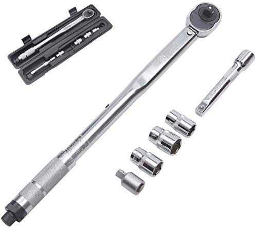 KATSU Clé Dynamométrique 1/2 (28-210 Nm) + 3 Douilles 17, 19, 21 mm + Adaptateurs 1/2 à 3/8 + 125 mm Barre d'Extension, pour Réparation de Moto, Vélo, Voiture 423900