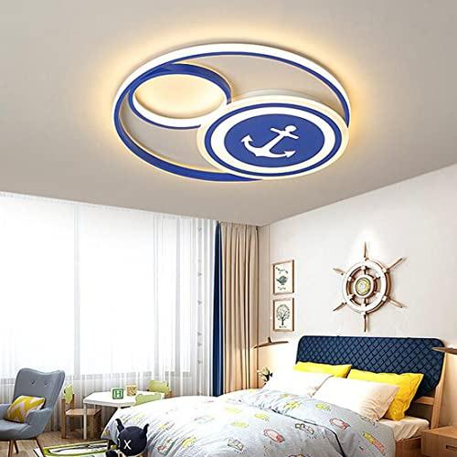 Cartoon Deckenleuchte Dimmbar LED Modern Kinderzimmer Lampe mit Fernbedienung Kinder led Deckenlampe Runde Blau Piratenschiff-Design Kreativ für Junge Schlafzimmer Arbeitszimmer Beleuchtung (Ø40cm)