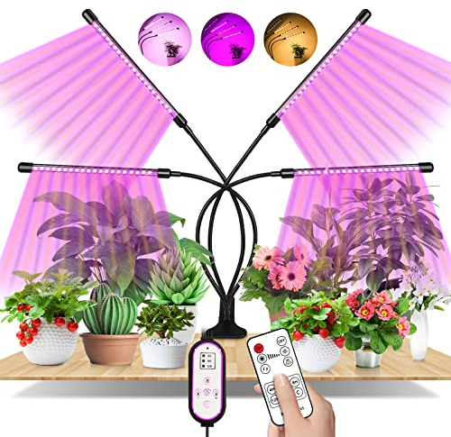 EWEIMA Lampada per Piante, LED Lampada da Coltivazione Spettro Completo con 80LEDs, Lampade LED per Piante 4 Teste con 360 Gradi Flessibile Collo di Cigno, Con Timer 4/8/12H