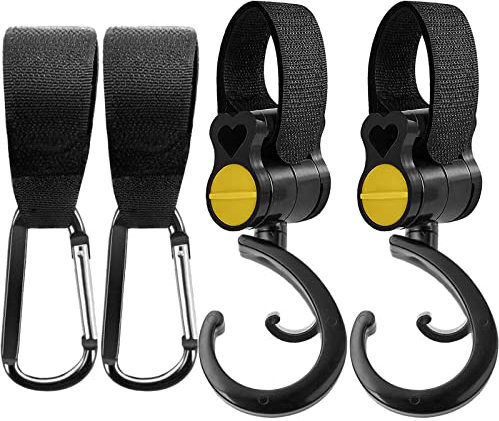 Kinderwagen Haken,4 Stück Anti-Rutsch Stroller Hooks,Kinderwagenhaken,Karabiner Kinderwagen Befestigung für Wickeltasche,Universale Passform