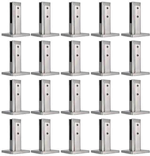 PHASFBJ 20PCS Glass Clamps, 304 Stainless Steel Glass Spigots Pool Railing Clamp, With expansion bolt and Allen key,Strong and Durable for 8-12mm/0.3-0.5 Glass,Brushed Silver,Height 160mm
