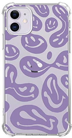 Qimulgociz Trippy Smile Face Clear Phone Case for iPhone 12/iPhone 12 Pro,Cute Purple Smiling Face Case for Girls Boys Men and Women, Unique Trendy Design TPU Bumper Case for iPhone 12/iPhone 12 Pro