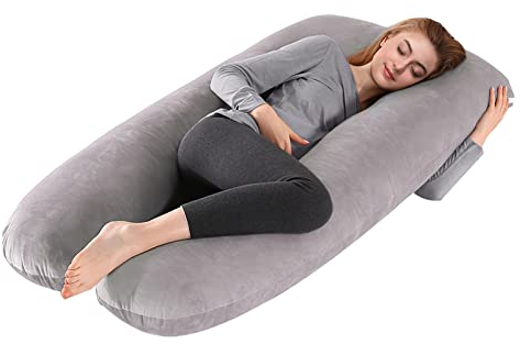 Lannvan Schwangerschaftskissen, U-förmiges Seitenschläferkissen zum Schlafen, Stillkissen XXL, 3KG Body Pillow Pregnancy Pillow mit Abnehmbarem und Waschbarem aus Samtbezug, 145x70cm(Grau)