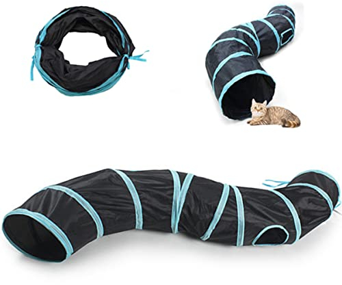 Katzenspielzeug,Faltbarer Katzen Tunnel, Bunny Tunnel, 2-Wege Katzen Tunnel, Haustier Spielzeug,Kleintiere Tunnel, Katze Tunnel Geeignet für Innen und Außenbereich (Blau-S)