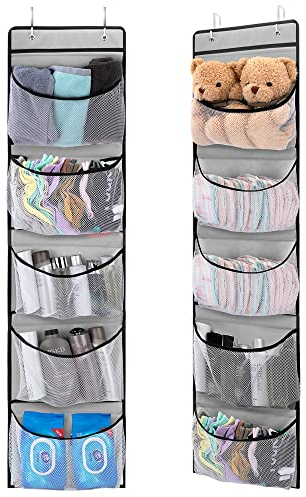 Jeesblsy Tür Organizer Hängeorganizer mit 5 Großen Taschen mit Gummiband Und Metallhaken für Tür Bad Kinderzimmer Schrank Schlafzimmer Wohnzimmer, über Tür oder Wandmontage (2PCS)