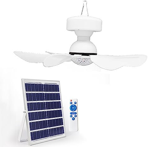 Ventilatore da Soffitto Portatile con Luci, Ventilatore per Tenda da Campeggio con Telecomando E Pannello Solare, Pala del Ventilatore Staccabile, Ventola di Ricarica USB