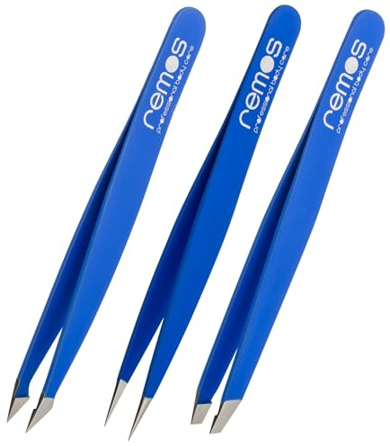 REMOS Pinzetten Set 3-teilig mit Augenbrauen-, Splitter-& Kombipinzette in Dunkelblau