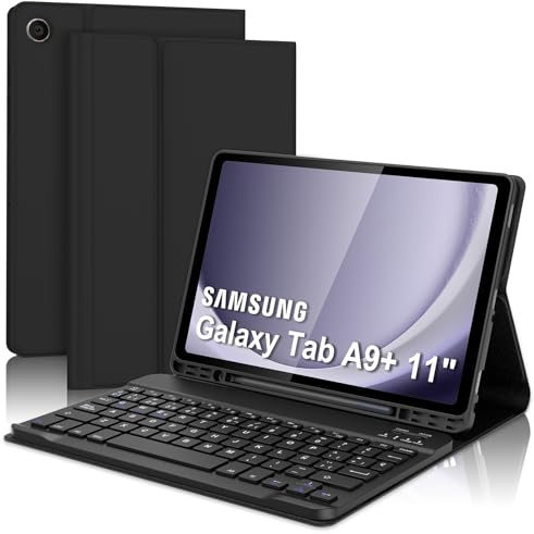 Funda con Teclado para Samsung Galaxy Tab A9+ 11'', Teclado Bluetooth Inalámbrico Desmontable con Funda y Portalápices para Samsung Galaxy Tab A9Plus 11 Pulgadas 2023(SM-X210/X216/X218), Negro