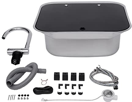 RV - Kit d'évier de camping avec robinet, évier de lavabo pour meuble bas - Kit d'écoulement + robinet de cuisine
