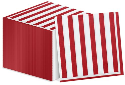 100 Stück rot und weiß gestreifte Servietten Karneval Zirkus Party Servietten Karneval Papierserviette für Karneval Zirkus Party Kindergeburtstag Babyparty