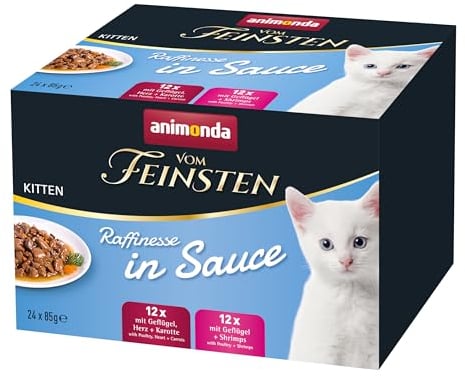 animonda vom Feinsten Premium Kitten Katzenfutter nass in Sauce Raffinesse, 24 Portionsbeutel (24 x 85g), getreidefreies Katzen Nassfutter ohne Zucker, Sortenmix