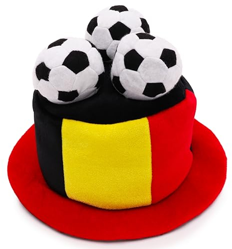 Toyland® Belgique Chapeau Haut de Forme Fantaisie pour Fan de Football avec Footballs 3D - Parfait pour les Fêtes de L'Euro/Coupe du Monde/Football et les Célébrations en Belgique - 8 Pays Disponibles